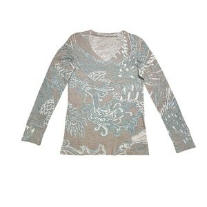 Soft Surroundings Women Waffle Knit Thermal Long Sleeve Blue Peacock Large